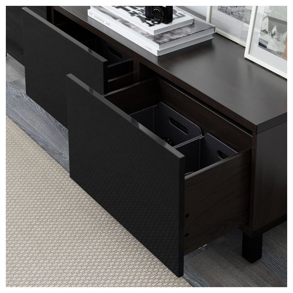 Комбинация для хранения с ящиками БЕСТО, черно-коричневый, Сельсвикен глянцевый/черный (180x40x48 см) - фото 3