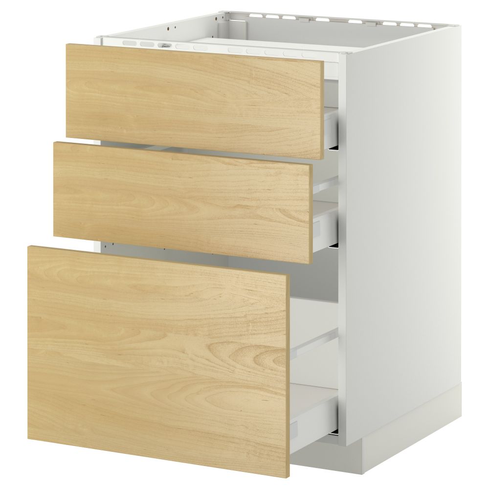 Напольный шкаф, 3 фронтальных панели, 3 ящика МЕТОД / МАКСИМЕРА, белый, Тингсрид береза - схема-чертеж с размерами