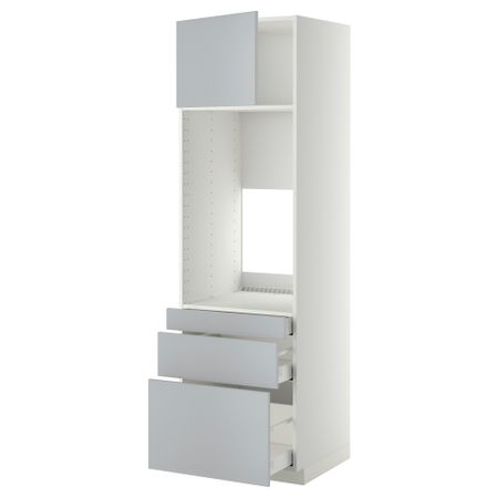 Высокий шкаф для двойной духовки, 3 ящика, дверца МЕТОД / МАКСИМЕРА, белый, Веддинге серый