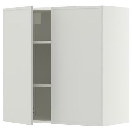 METOD Навесной шкаф с полками/2дверцы - белый/Aspudden светло-серый 80x80 см