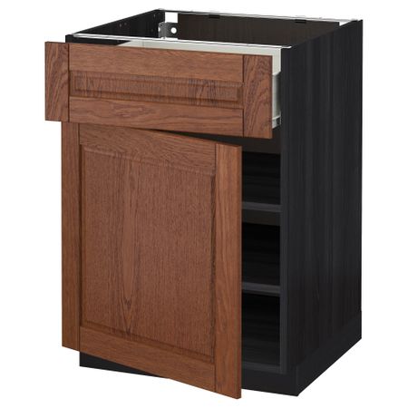 Напольный шкаф с ящиком, дверью МЕТОД / ФОРВАРА, черный, Филипстад коричневый