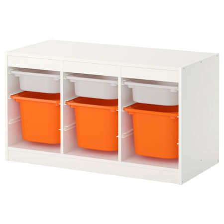 Комбинация для хранения с контейнерами ТРУФАСТ, белый, оранжевый (99x56 см)