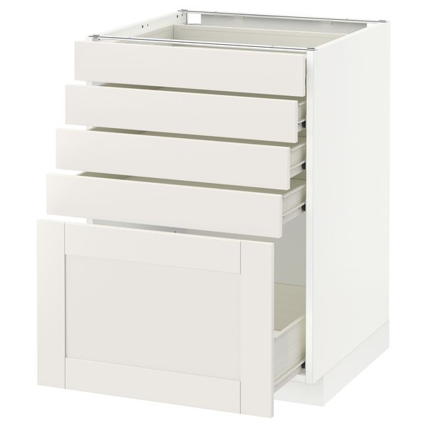 Напольный шкаф с 5 ящиками МЕТОД / ФОРВАРА, белый, Сэведаль белый - схема-чертеж с размерами