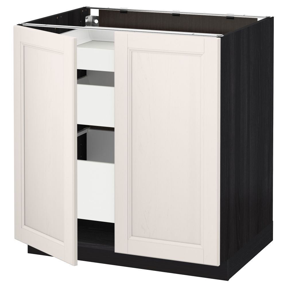 Напольный шкаф с 2 дверцами, 3 ящиками МЕТОД / МАКСИМЕРА, черный, Лаксарби белый (80x60 см) - схема-чертеж с размерами