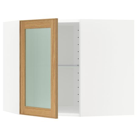 Угловой навесной шкаф с полками, стекляными дв, белый/Экестад дуб 68x60 см IKEA METOD МЕТОД 292.394.83