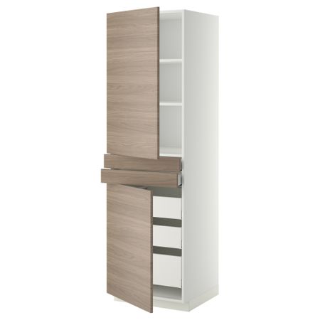 Высокий шкаф + полки, 5 ящиков, 2 дверцы, 2 фронтальных МЕТОД / МАКСИМЕРА, белый, Брокхульт светло-серый