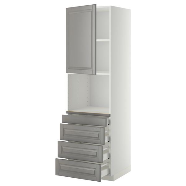 Высокий шкаф для комбинированния СВЧ, 4 ящика МЕТОД / МАКСИМЕРА, белый, Будбин серый - схема-чертеж с размерами