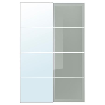 Пара раздвижных дверей АУЛИ / СЭККЕН, зеркальное стекло, матовое стекло