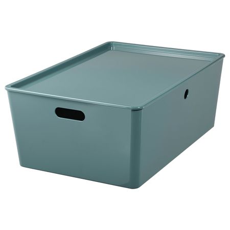 Контейнер с крышкой, бирюзовый 37x54x21 см IKEA KUGGIS КУГГИС 704.768.29