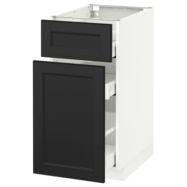 Напольный шкаф, выдвижной секцией, ящик МЕТОД / МАКСИМЕРА, белый, Лаксарби черно-коричневый - схема-чертеж с размерами