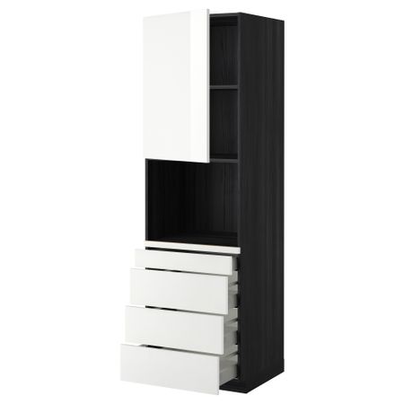 Высокий шкаф для комбинированния СВЧ, 4 ящика МЕТОД / МАКСИМЕРА, черный, Рингульт белый