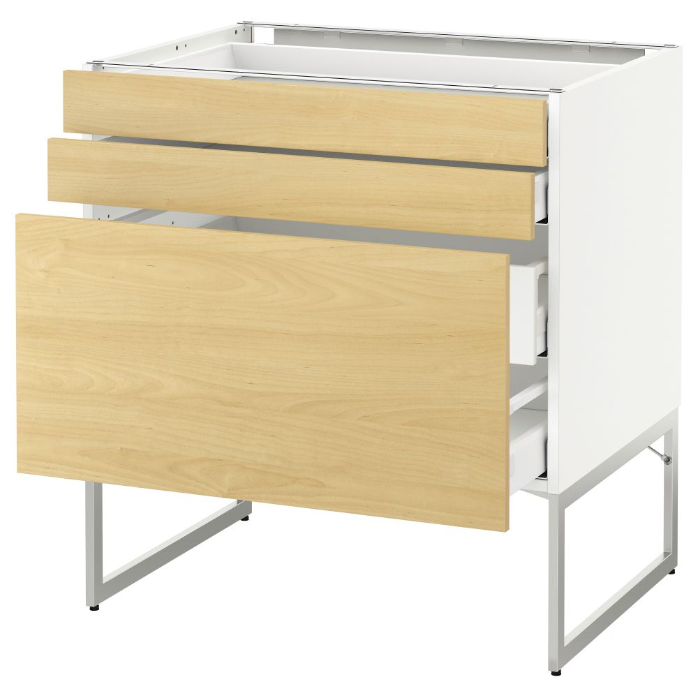 Напольный шкаф 3 фронтальных панели, 2 нижних, 2 средних ящика МЕТОД / МАКСИМЕРА, белый, Тингсрид береза - схема-чертеж с размерами