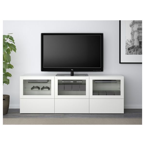Тумба под ТВ, с дверцами и ящиками, 180x40x64 см, Lappviken, Sindvik белый прозрачное стекло IKEA BESTÅ БЕСТО 191.943.00 - фото 3