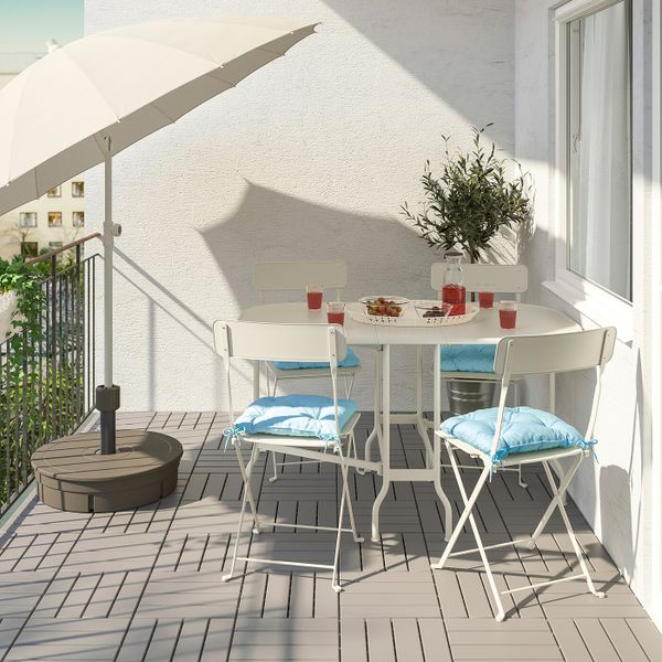 Стол + 4 складных стула, для/сада, бежевый/Куддарна голубой IKEA САЛЬТХОЛЬМЕН 992.863.29 - фото 2