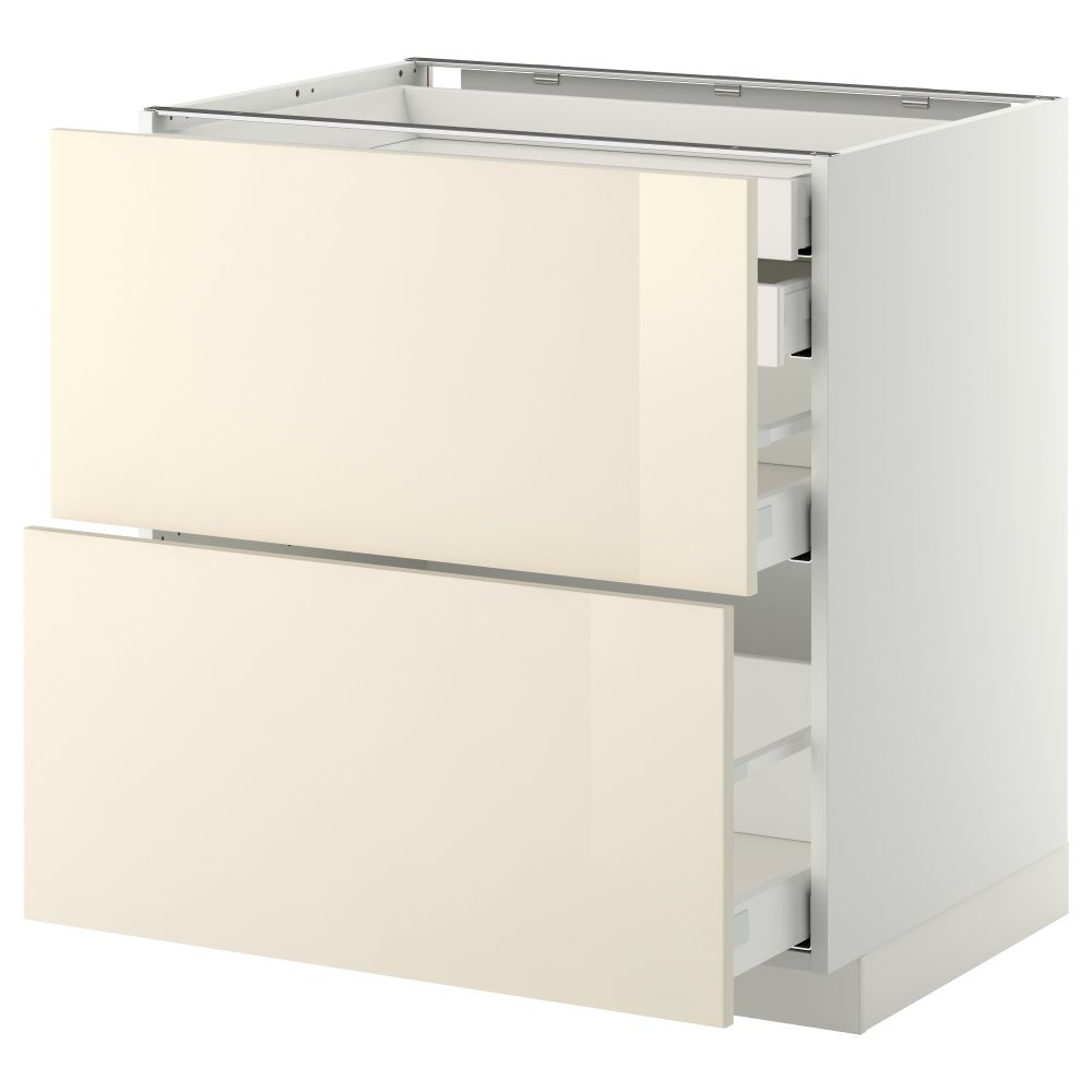 Напольный шкаф 2 фронтальные панели, 2 нижних, 1 средний, 1 высокий ящик МЕТОД / МАКСИМЕРА, белый, Рингульт кремовый - фото 1