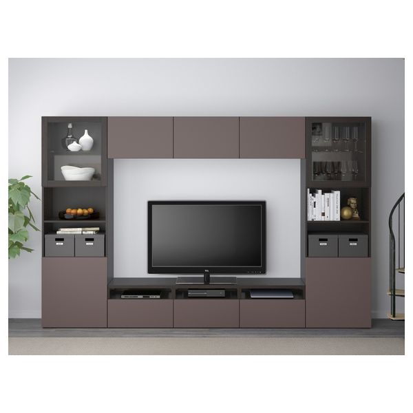 Шкаф для ТВ, комбинированный, стекляные дверцы БЕСТО, черно-коричневый, Вальвикен темно-коричневый, прозрачное стекло - фото 2