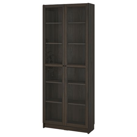 Стеллаж со стеклянными дверцами, темно-коричневый под дуб, 80x30x202 см IKEA BILLY БИЛЛИ, OXBERG ОКСБЕРГ 194.833.19