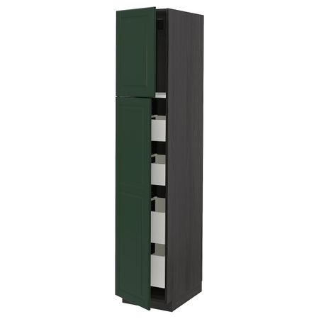 Высокий шкаф/2дверцы/4ящика, черный, Будбин темно-зеленый, 40x60x200 см IKEA МЕТОД / МАКСИМЕРА 493.147.68