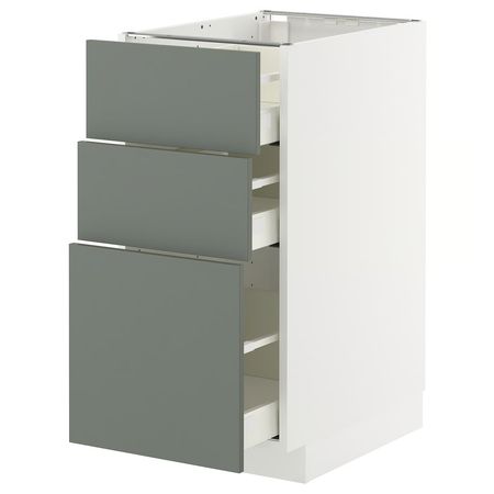 METOD / MAXIMERA Напольный шкаф с 3 ящиками - белый/Nickebo матовый серо-зеленый 40x60 см