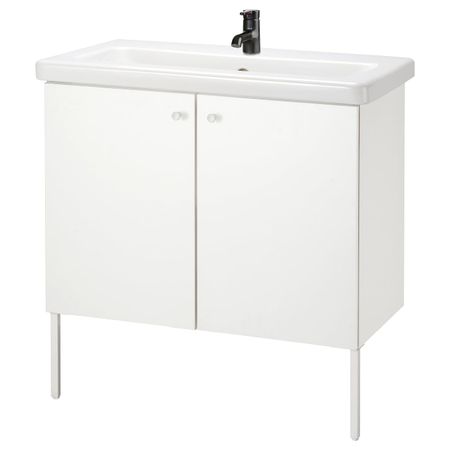 Шкаф под раковину с 2 дверец, белый/Сальен смеситель 84x43x88 см IKEA FISKÅN ФИСКОН / TVÄLLEN ТВЭЛЛЕН 894.304.69