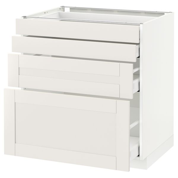 Напольный шкаф 4 фронтальных панели, 4 ящика МЕТОД / МАКСИМЕРА, белый, Сэведаль белый - схема-чертеж с размерами