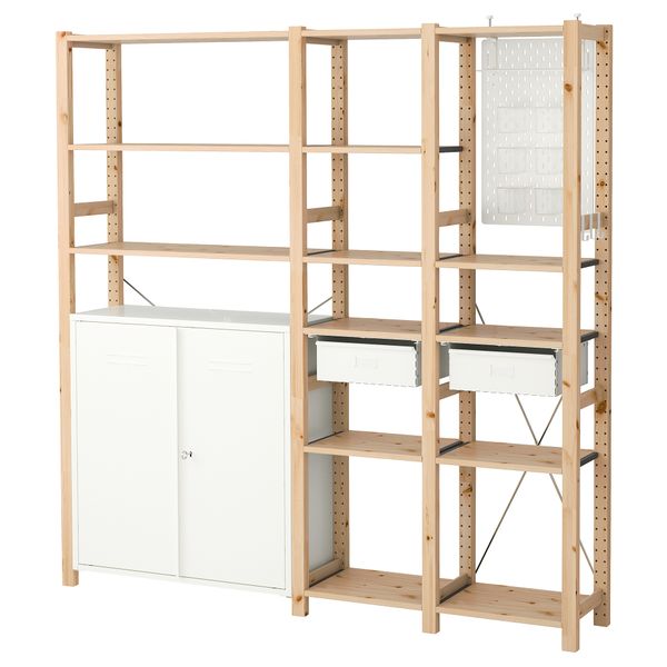 3 секции/шкаф/полки ИВАР / СКОДИС, сосна, белый (178x30x179 см) - фото 2