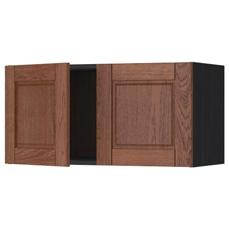 Навесной шкаф с 2 дверями МЕТОД, черный, Филипстад коричневый (80x40 см)