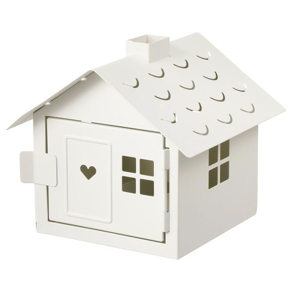 Подсвечник для греющей свечи, домик, белый, 14 см IKEA ВИНТЕРФЕСТ 304.333.37 - фото 1