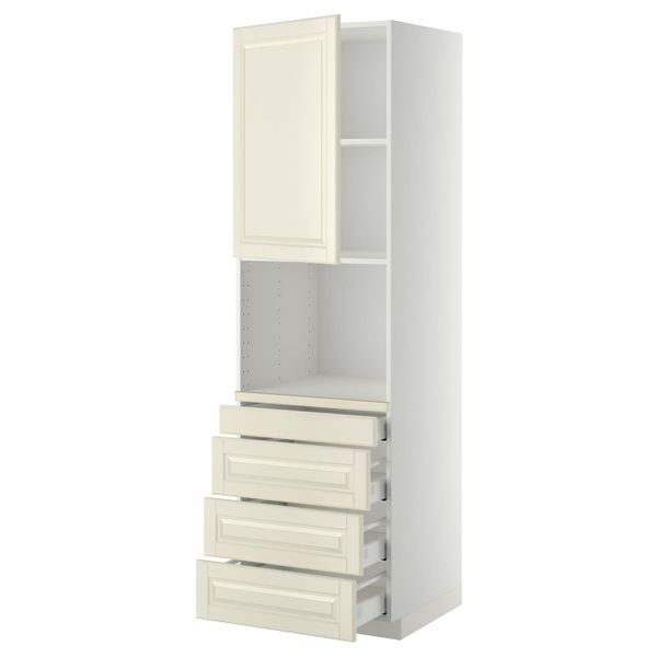 Высокий шкаф для комбинированния СВЧ, 4 ящика, белый/Будбин белый с оттенком 60x60x200 см IKEA METOD МЕТОД / MAXIMERA МАКСИМЕРА - схема-чертеж с размерами