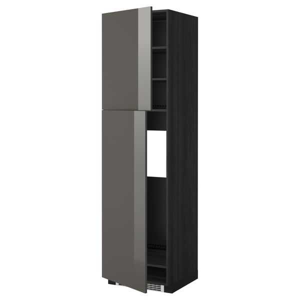 Высокий шкаф для холодильника, 2 дверцы МЕТОД, черный, Рингульт серый - схема-чертеж с размерами