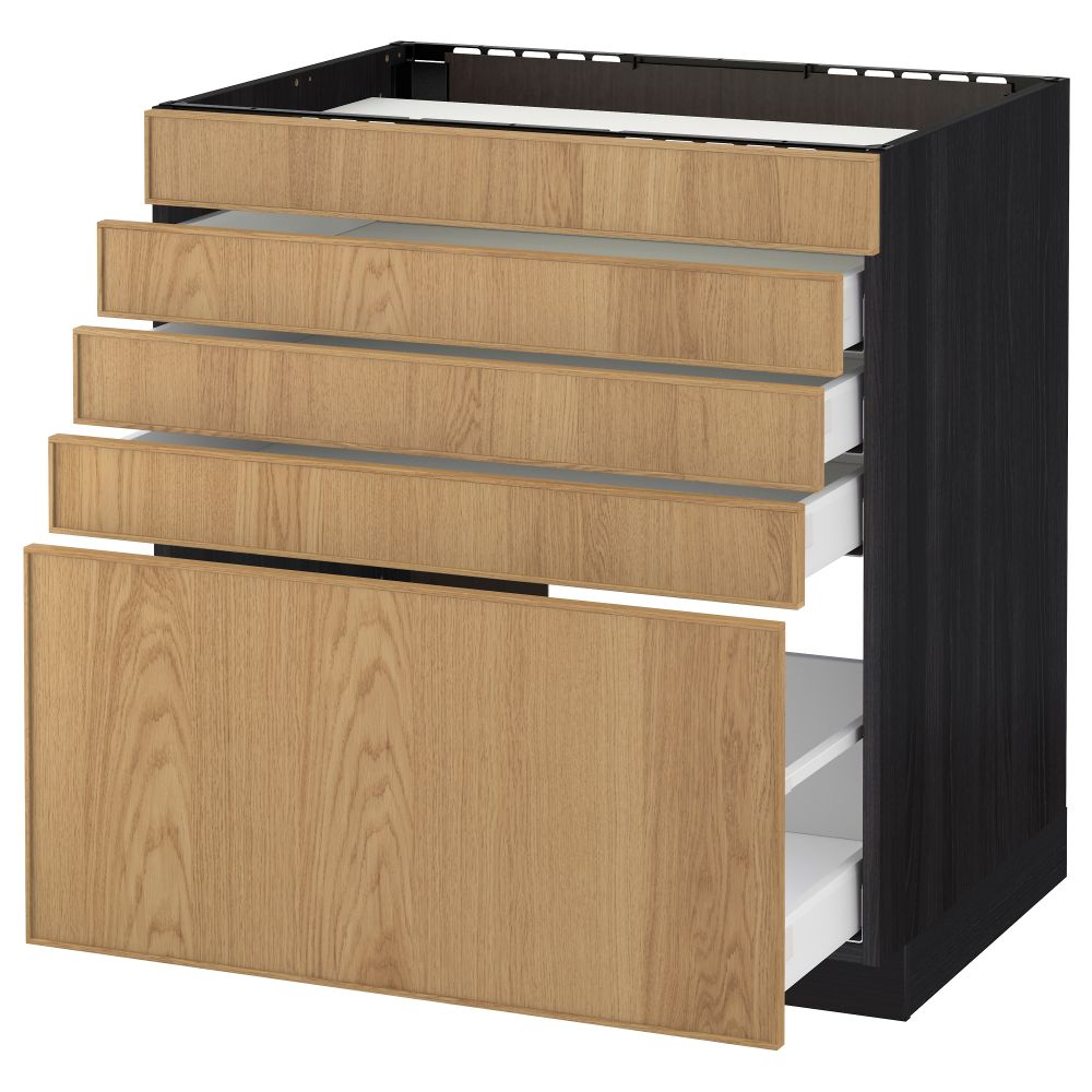 Напольный шкаф для варочной панели, 5 фасадов, 4 ящиков МЕТОД / МАКСИМЕРА, черный, Экестад дуб - схема-чертеж с размерами