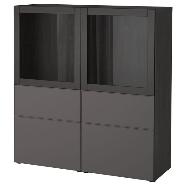 Комбинация для хранения со стеклянными дверцами БЕСТО, черно-коричневый Грундсвикен, темно-серый прозрачное стекло (120x40x128 - фото 1