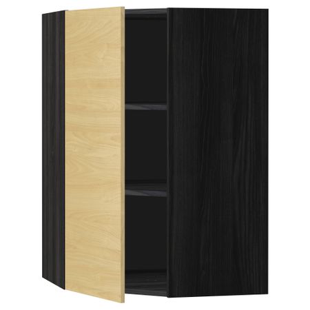 Угловой навесной шкаф с полками МЕТОД, черный, Тингсрид береза