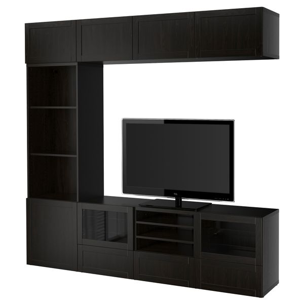 Шкаф для ТВ, комбинированный, стекляные дверцы БЕСТО, Ханвикен, Синдвик черно-коричневый прозрачное стекло (240x40x230 см) - фото 1