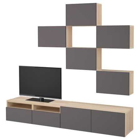 Шкаф для ТВ, комбинация БЕСТО, под беленый дуб, Грундсвикен темно-серый (240x20/40x204 см)