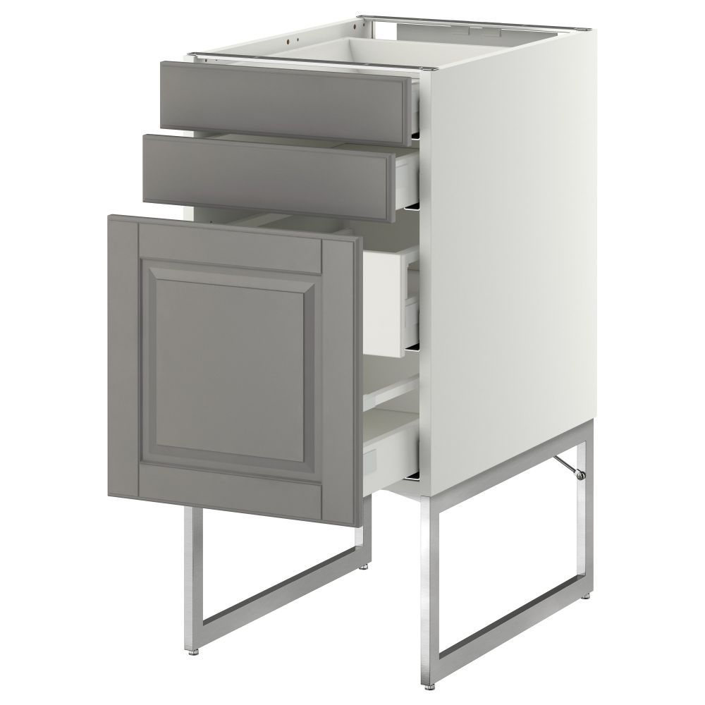 Напольный шкаф 3 фронтальных панели, 2 нижних, 2 средних ящика МЕТОД / МАКСИМЕРА, белый, Будбин серый - схема-чертеж с размерами