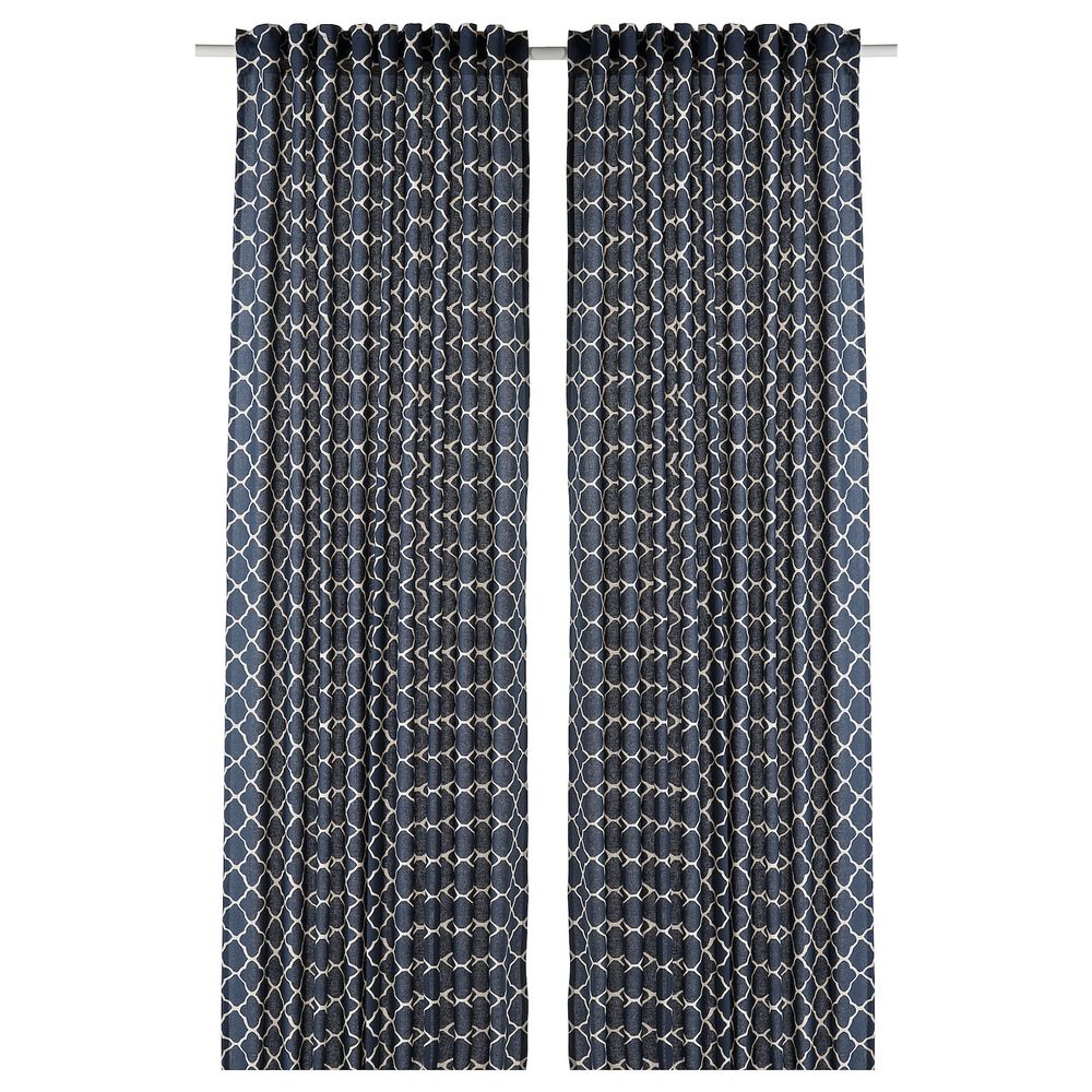Гардины, 2 шт., синий-белый 145x300 см IKEA CITRUSTRÄD ЦИТРУСТРЭД 604.981.48 - фото 1