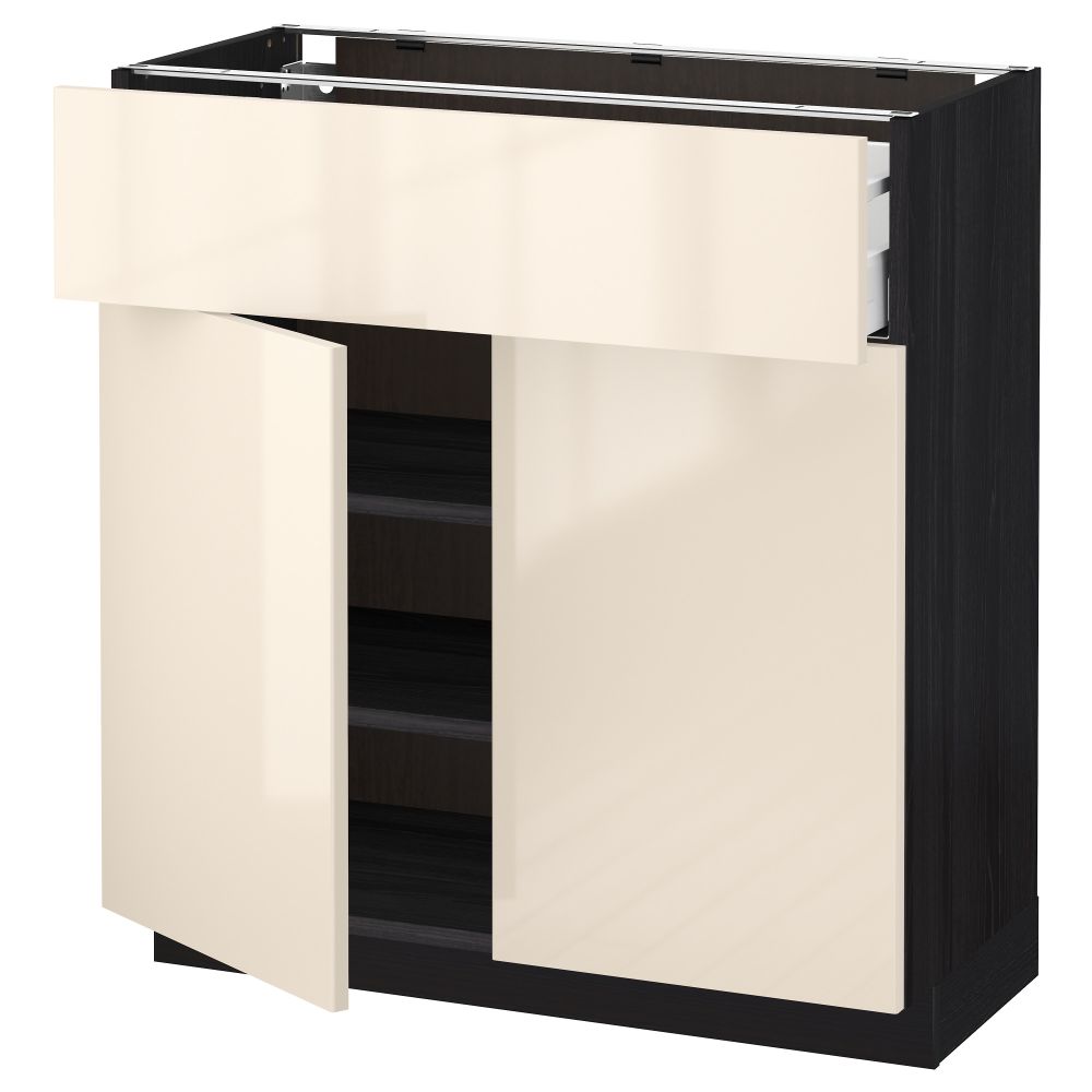 Напольный шкаф + ящик, 2 дверцы МЕТОД / МАКСИМЕРА, черный, Рингульт кремовый - схема-чертеж с размерами