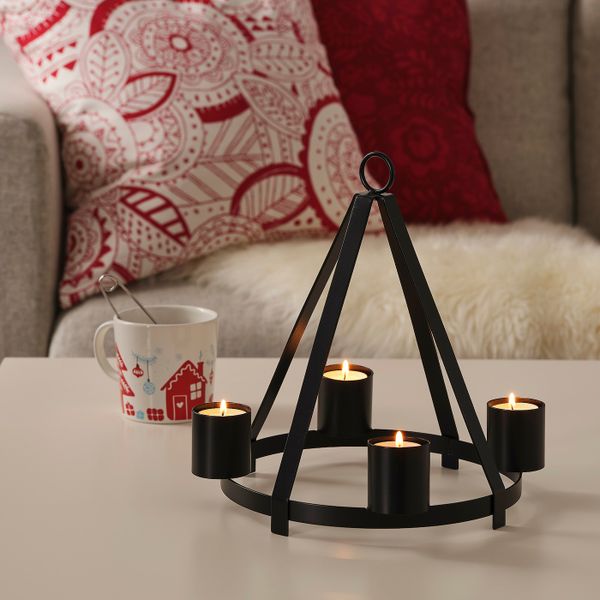 Подсвечник для свечи, греющей свечи, черный, 25 см IKEA ВИНТЕРФЕСТ 204.333.52 - схема-чертеж с размерами