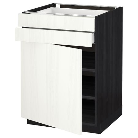 Напольный шкаф с дверцей, 2 ящиками МЕТОД / МАКСИМЕРА, черный, Росдаль белый