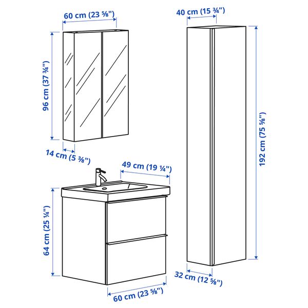 IKEA в интерьере ванной - схема-чертеж с размерами
