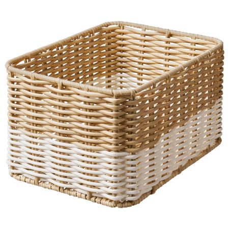 Корзина, бежевый, белый, 18x25x14 см IKEA DJURTRÄNARE 005.638.15