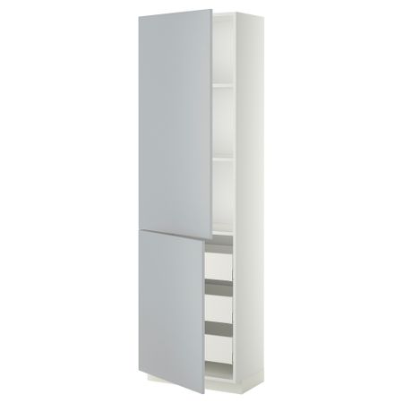 Высокий шкаф + полки, 3 ящика, 2 дверцы МЕТОД / МАКСИМЕРА, белый, Веддинге серый