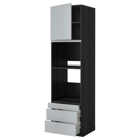 Высокий шкаф для духовки комбинированный, духовка + дверца, 3 ящика МЕТОД / МАКСИМЕРА, черный, Веддинге серый