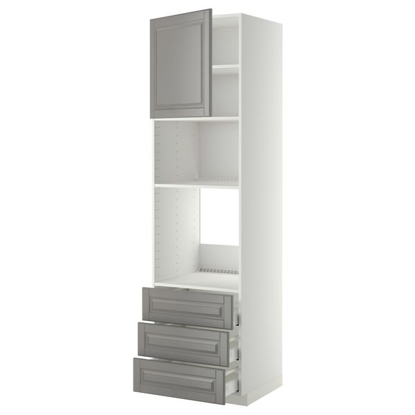 Высокий шкаф для духовки/СВЧ дверца, 3 ящика МЕТОД / МАКСИМЕРА, белый, Будбин серый - фото 1