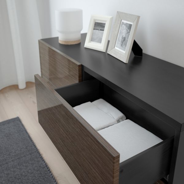 Комбинация для хранения с дверцами/ящ, черно-коричневый/СЕЛЬСВ/СТАЛЛАРП глянцевый, коричневый 120x40x74 см IKEA БЕСТО 292.684.61 - фото 4