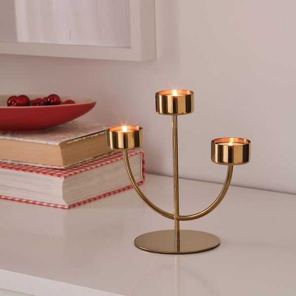Подсвечник для греющей свечи 3-местный, золотой, 18 см IKEA ВИНТЕРФЕСТ 104.333.24 - фото 2