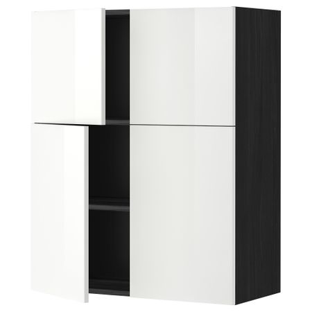 Навесной шкаф с полками, 4 дверцы МЕТОД, черный, Рингульт белый (80x100 см)