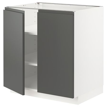 METOD Напольный шкаф с полками/2дверцами - белый/Voxtorp темно-серый 80x60 см