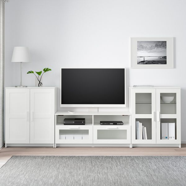 Шкаф для ТВ, комбинированный, стекляные дверцы, белый 276x41x95 см IKEA BRIMNES БРИМНЭС 592.782.27 - фото 2